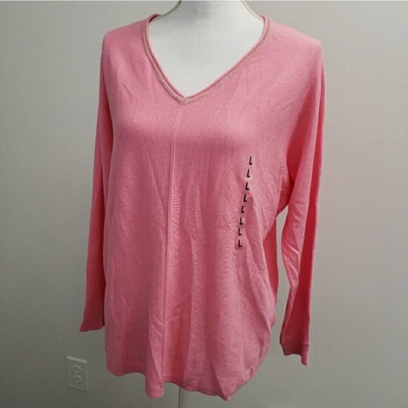 Isela Mossy Pink Long Sleeve V-Neck Top Size Large - Picture 1 of 7
